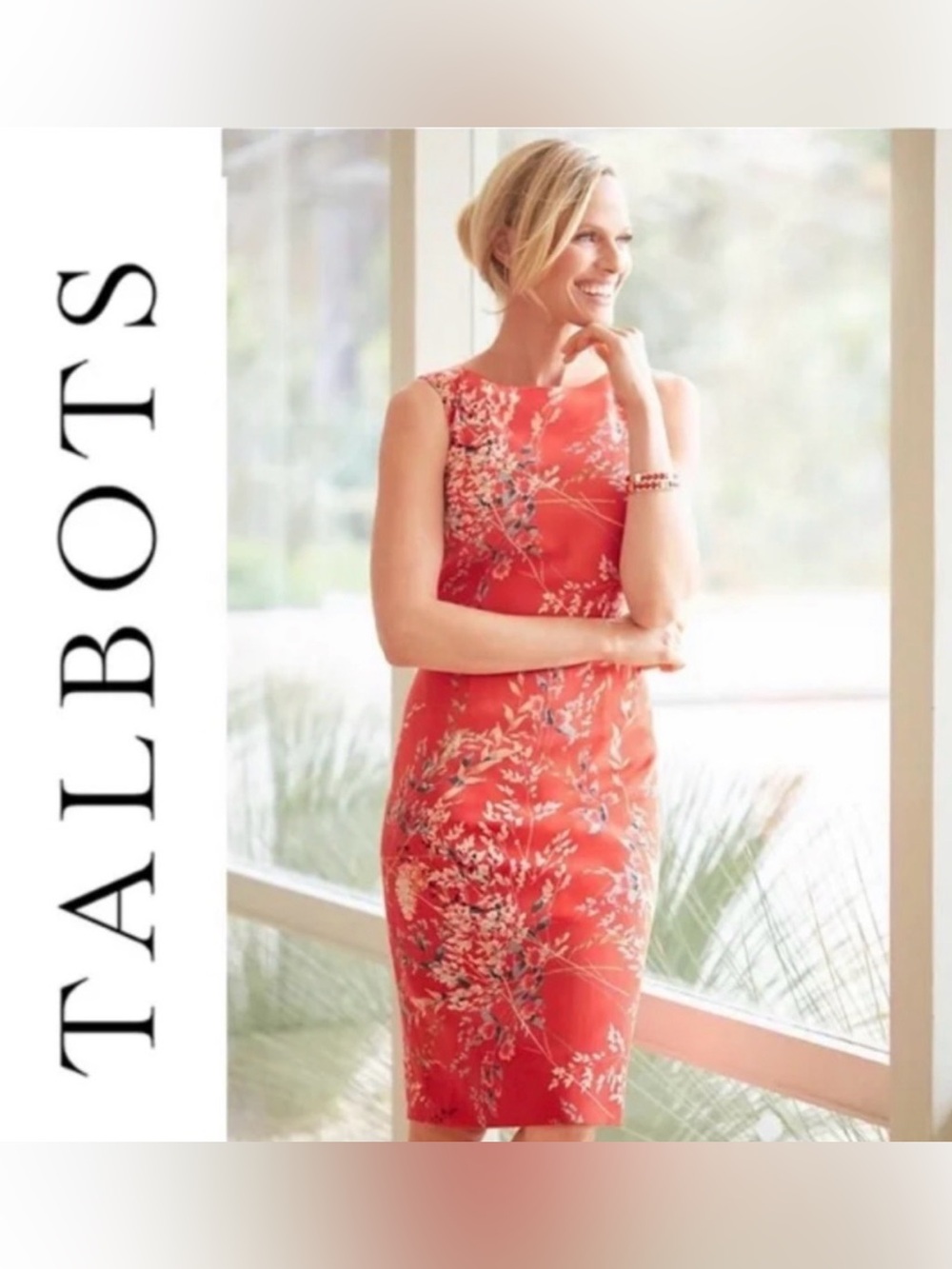 #831 Talbot Coral Floral Print Sheath Dress Size 10